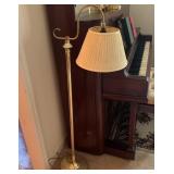 Brass Floor Lamp with Pleated Shade, 51' High
