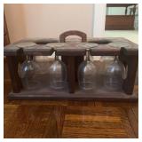 Vintage Wood Wine Glass Caddy With 8 Glasses