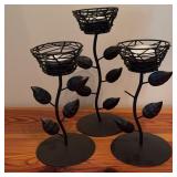 Three Metal Leaf Motif Votive Holders