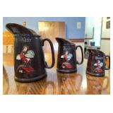 3 Glazed Redware Rooster Pitchers