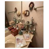 Bathroom Decor Lot With Art, Wreaths, Accessories