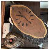 Rustic Wood Slice Clock and Bird Figure, 13x26