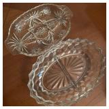 Two Vintage Pressed Glass Relish Dishes