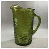 1970s Anchor Hocking Soreno Green Bark Pitcher 8"