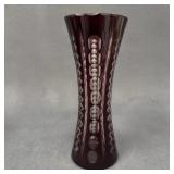 Ruby Red Cut to Clear Bohemian Glass Vase
