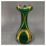 Art Nouveau Moser Attributed Green Vase with Gold