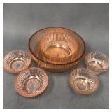 Anchor Hocking Queen Mary Pink Glass Bowls Set