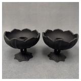 Pair Westmoreland Frosted Black Lotus Candlesticks
