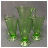 LE Smith "By Cracky" Green Glass Pitcher Set