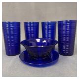 Imperial Glass Reeded Spun Tumblers Bowl Saucer