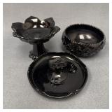 Three Vintage Black Glass Bowls and Dish
