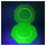 Four Yellow Uranium Glass Octagonal Plates
