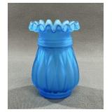 Kanawha Blue Satin Glass Ruffled Vase, 5"