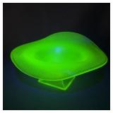 Iridescent Vaseline Glass Console Bowl