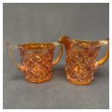 Jeannette Carnival Glass Creamer and Sugar Bowl