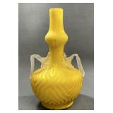 Murano Style Yellow Swirl Satin Glass Vase 11"