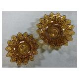 Pair Amber Glass Sunflower Petal Bowls