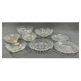 8pc Vintage Pressed Glass Bowls & Plates 1930s-70s