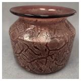 Wide Vintage Purple Crackle Glass Vase