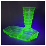 Indiana Glass Uranium Glass Tea Room Pattern Set