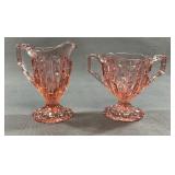 Central Glass Pink Cream and Sugar Set