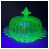 Jeannette Sierra Uranium Glass Butter Dish