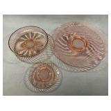 Three Depression Glass Swirl Pattern Pieces