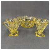 Indiana Glass Yellow Pyramid Creamer, Sugar, Bowl