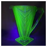 Indiana Glass Pyramid Uranium Glass Pitcher 9.5"