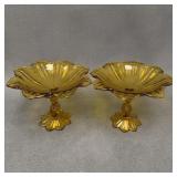 Pair Westmoreland Sunflower Pedestal Dishes Amber