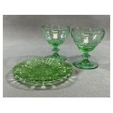 1930s Green Depression Glass Sherbet Set