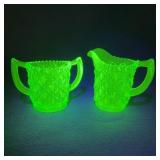 MCM Uranium Glass Cream Pitcher and Sugar Bowl