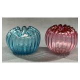 Pair MCM Hand Blown Glass Rose Bowls, 3 Inch