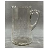 Vintage Etched Grape & Vine Glass Pitcher 8.5"