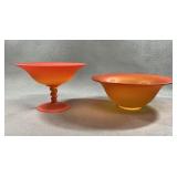 Amberina Art Deco Glass Compote & Serving Bowl