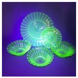 Jeanette Uranium Glass "Sierra" Bowl and Plate Set