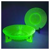 Imperial Glass Uranium Glass Footed Bowl and Plate