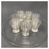 Seven Vintage Reed Spun Shot Glasses and Platter