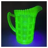 Imperial Glass Uranium Glass Beaded Block Pitcher