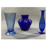 Vintage Cobalt Blue Glass Vase Trio, 1940sï¿½1980s