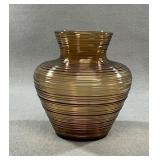 MCM Amber Glass Vase, 6" Spiral Thread Design