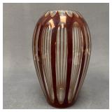Art Deco Style Bohemian Red Cut to Clear Vase
