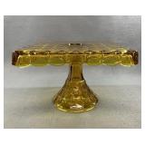 1930s L.E. Smith Yellow Trellis Square Cake Stand