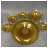 LE Smith By Cracky Amber Glass Bowl Set (6)