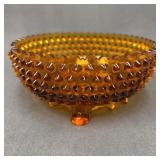 Fenton Colonial Amber Footed Hobnail Bowl