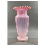 Victorian Pink Opalescent Ribbed Ruffled Vase