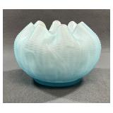 Fenton Light Blue Satin Maize Rose Bowl 1960s-70s