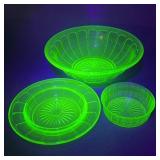 Three-Piece Uranium Glass Dish Set