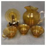 Imperial Glass Spun Reeded Amber Service Set