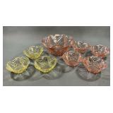 Art Deco Pink & Yellow Glass Dessert Bowl Set